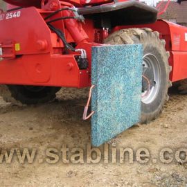 installation des plaques de calage et minipads Stabline par un camion